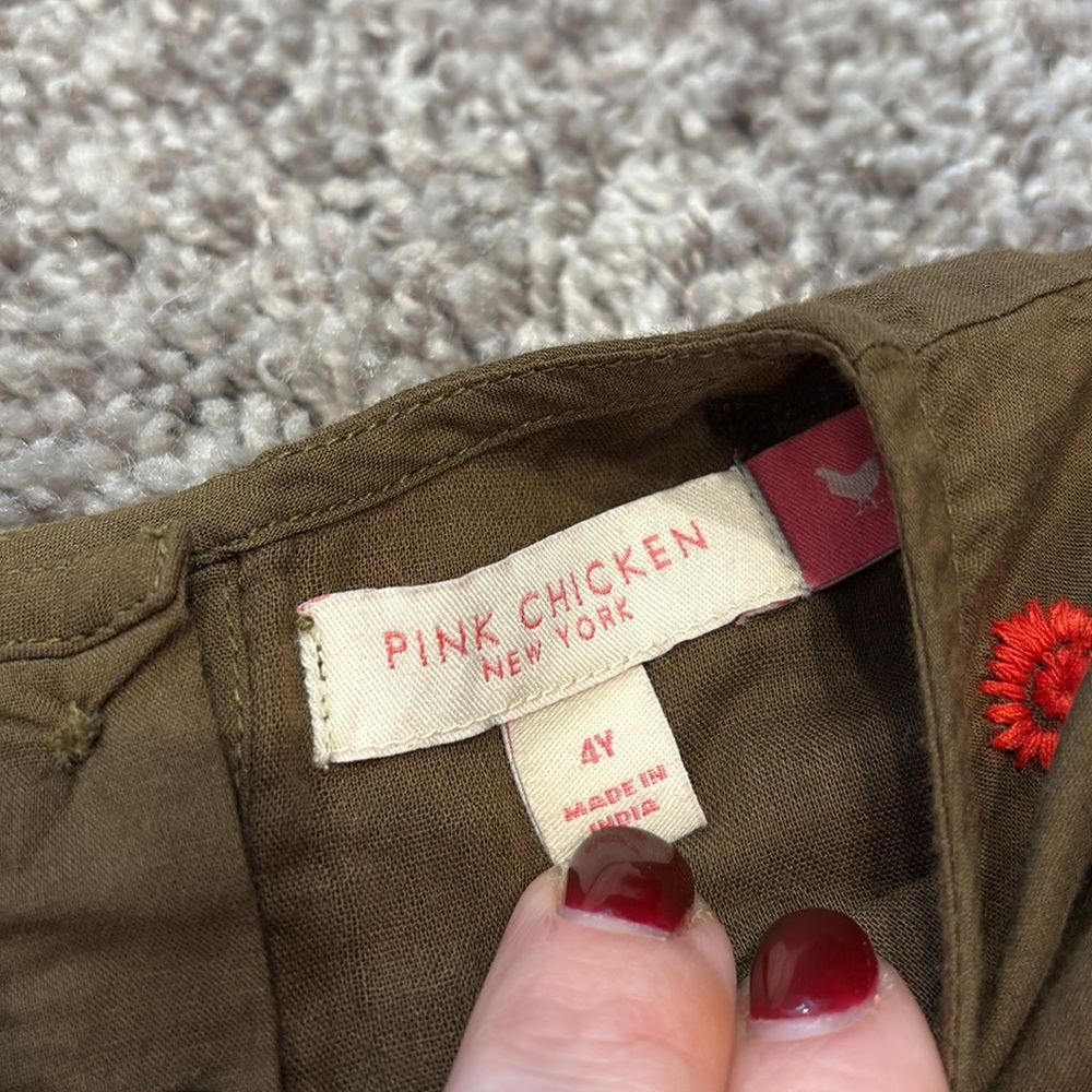 EUC Pink Chicken Girls Brooke Dress in Dark Olive Embroidery Sz 4y - Picture 5 of 8